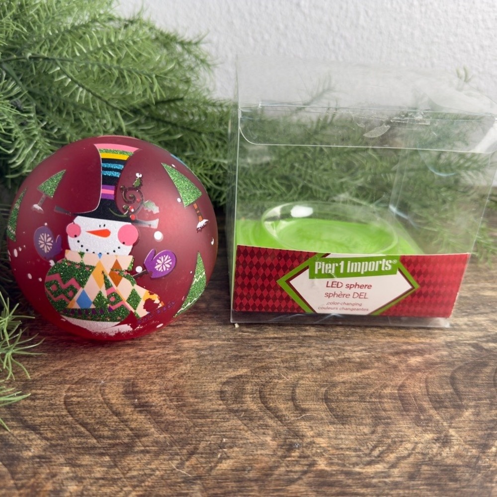 Pier 1 Imports Snowman LED Sphere Color Changing Light Christmas Decor 4 Inch